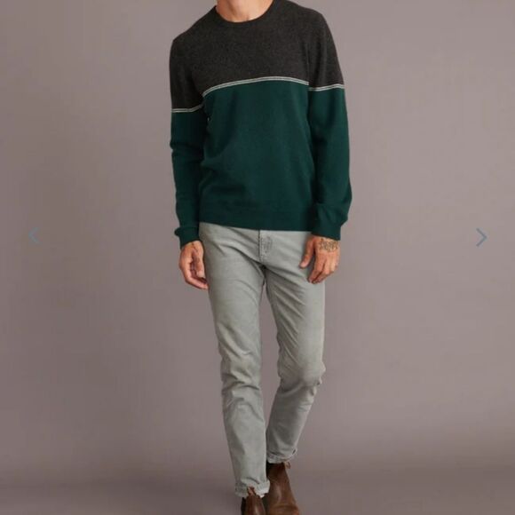Marine layer Mason Colorblock Cashmere Sweater in Charcoal/Green - Picture 6 of 9